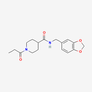 molecular formula C17H22N2O4 B4452173 N-[(2H-1,3-BENZODIOXOL-5-YL)METHYL]-1-PROPANOYLPIPERIDINE-4-CARBOXAMIDE 