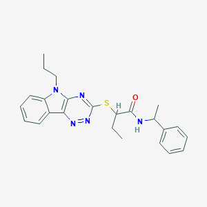 molecular formula C24H27N5OS B445243 N~1~-(1-PHENYLETHYL)-2-[(5-PROPYL-5H-[1,2,4]TRIAZINO[5,6-B]INDOL-3-YL)SULFANYL]BUTANAMIDE 