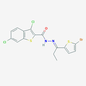 molecular formula C16H11BrCl2N2OS2 B445277 N'-[1-(5-bromo-2-thienyl)propylidene]-3,6-dichloro-1-benzothiophene-2-carbohydrazide 