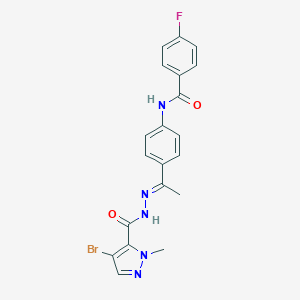 molecular formula C20H17BrFN5O2 B445321 N-(4-{N-[(4-bromo-1-methyl-1H-pyrazol-5-yl)carbonyl]ethanehydrazonoyl}phenyl)-4-fluorobenzamide 