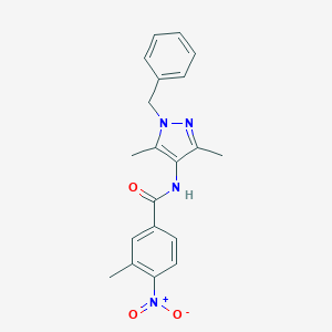 molecular formula C20H20N4O3 B445357 N~1~-(1-BENZYL-3,5-DIMETHYL-1H-PYRAZOL-4-YL)-3-METHYL-4-NITROBENZAMIDE 