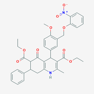 molecular formula C36H36N2O9 B445366 DIETHYL 4-{4-METHOXY-3-[(2-NITROPHENOXY)METHYL]PHENYL}-2-METHYL-5-OXO-7-PHENYL-1,4,5,6,7,8-HEXAHYDRO-3,6-QUINOLINEDICARBOXYLATE 