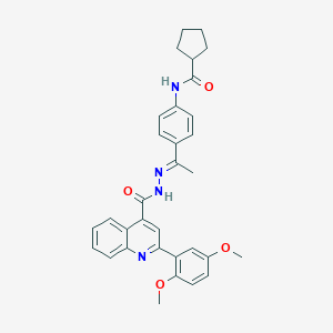 molecular formula C32H32N4O4 B445387 N-[4-(N-{[2-(2,5-dimethoxyphenyl)-4-quinolinyl]carbonyl}ethanehydrazonoyl)phenyl]cyclopentanecarboxamide 