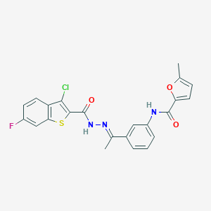molecular formula C23H17ClFN3O3S B445435 N-(3-{N-[(3-chloro-6-fluoro-1-benzothien-2-yl)carbonyl]ethanehydrazonoyl}phenyl)-5-methyl-2-furamide 