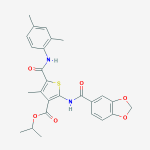 molecular formula C26H26N2O6S B445445 Isopropyl 2-[(1,3-benzodioxol-5-ylcarbonyl)amino]-5-[(2,4-dimethylanilino)carbonyl]-4-methyl-3-thiophenecarboxylate 