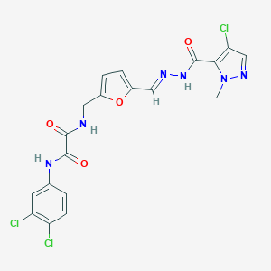 molecular formula C19H15Cl3N6O4 B445448 N-{[5-({(E)-2-[(4-CHLORO-1-METHYL-1H-PYRAZOL-5-YL)CARBONYL]HYDRAZONO}METHYL)-2-FURYL]METHYL}-N-(3,4-DICHLOROPHENYL)ETHANEDIAMIDE 