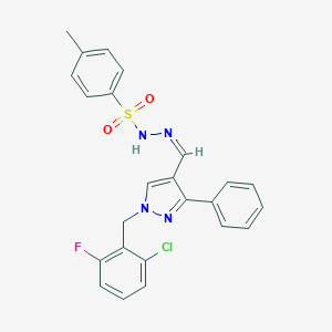 molecular formula C24H20ClFN4O2S B445460 N'~1~-{(Z)-1-[1-(2-CHLORO-6-FLUOROBENZYL)-3-PHENYL-1H-PYRAZOL-4-YL]METHYLIDENE}-4-METHYL-1-BENZENESULFONOHYDRAZIDE 