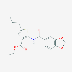 molecular formula C18H19NO5S B445473 ETHYL 2-[(1,3-BENZODIOXOL-5-YLCARBONYL)AMINO]-5-PROPYL-3-THIOPHENECARBOXYLATE 