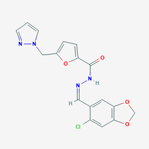 molecular formula C17H13ClN4O4 B445487 N'-[(6-chloro-1,3-benzodioxol-5-yl)methylene]-5-(1H-pyrazol-1-ylmethyl)-2-furohydrazide 
