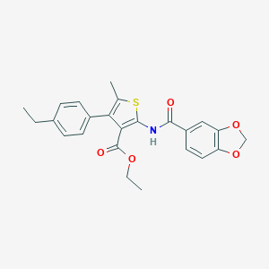 molecular formula C24H23NO5S B445500 Ethyl 2-[(1,3-benzodioxol-5-ylcarbonyl)amino]-4-(4-ethylphenyl)-5-methyl-3-thiophenecarboxylate 