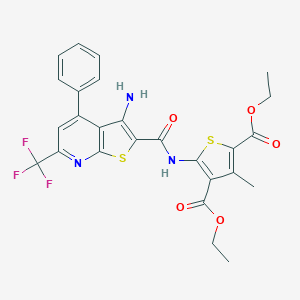 molecular formula C26H22F3N3O5S2 B445586 Diethyl 5-({[3-amino-4-phenyl-6-(trifluoromethyl)thieno[2,3-b]pyridin-2-yl]carbonyl}amino)-3-methylthiophene-2,4-dicarboxylate 