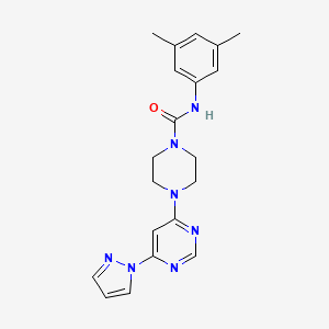 molecular formula C20H23N7O B4456225 N-(3,5-dimethylphenyl)-4-[6-(1H-pyrazol-1-yl)-4-pyrimidinyl]-1-piperazinecarboxamide 