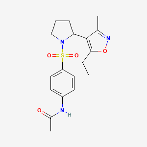 molecular formula C18H23N3O4S B4456307 N-(4-{[2-(5-Ethyl-3-methyl-1,2-oxazol-4-YL)pyrrolidin-1-YL]sulfonyl}phenyl)acetamide 