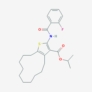 molecular formula C25H32FNO3S B445638 Isopropyl 2-[(2-fluorobenzoyl)amino]-4,5,6,7,8,9,10,11,12,13-decahydrocyclododeca[b]thiophene-3-carboxylate 