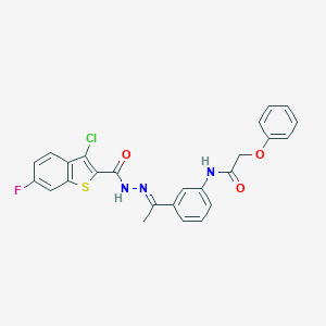 molecular formula C25H19ClFN3O3S B445658 N-(3-{N-[(3-chloro-6-fluoro-1-benzothien-2-yl)carbonyl]ethanehydrazonoyl}phenyl)-2-phenoxyacetamide 