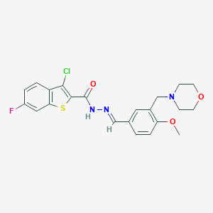 molecular formula C22H21ClFN3O3S B445664 3-chloro-6-fluoro-N'-[4-methoxy-3-(4-morpholinylmethyl)benzylidene]-1-benzothiophene-2-carbohydrazide 