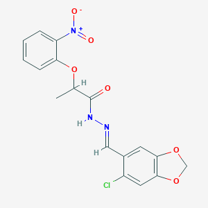 molecular formula C17H14ClN3O6 B445671 N'-[(6-chloro-1,3-benzodioxol-5-yl)methylene]-2-{2-nitrophenoxy}propanohydrazide 