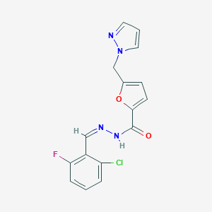 molecular formula C16H12ClFN4O2 B445720 N'-(2-chloro-6-fluorobenzylidene)-5-(1H-pyrazol-1-ylmethyl)-2-furohydrazide 