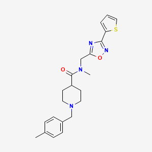 molecular formula C22H26N4O2S B4457564 N-METHYL-1-[(4-METHYLPHENYL)METHYL]-N-{[3-(THIOPHEN-2-YL)-1,2,4-OXADIAZOL-5-YL]METHYL}PIPERIDINE-4-CARBOXAMIDE 