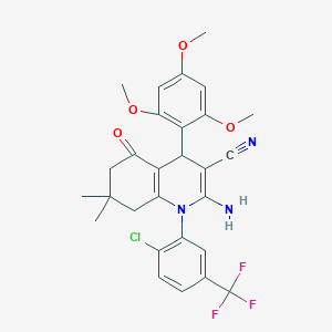 2-Amino-1-[2-chloro-5-(trifluoromethyl)phenyl]-7,7-dimethyl-5-oxo-4-(2,4,6-trimethoxyphenyl)-1,4,5,6,7,8-hexahydro-3-quinolinecarbonitrile