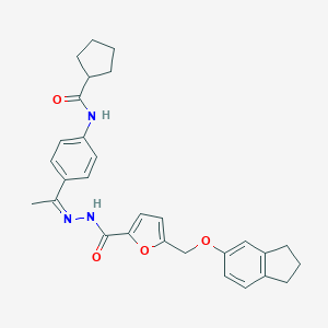 molecular formula C29H31N3O4 B445764 N-[4-(N-{5-[(2,3-dihydro-1H-inden-5-yloxy)methyl]-2-furoyl}ethanehydrazonoyl)phenyl]cyclopentanecarboxamide 