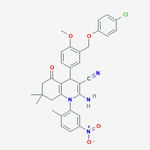 2-Amino-4-{3-[(4-chlorophenoxy)methyl]-4-methoxyphenyl}-1-{5-nitro-2-methylphenyl}-7,7-dimethyl-5-oxo-1,4,5,6,7,8-hexahydroquinoline-3-carbonitrile