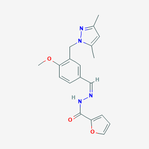 molecular formula C19H20N4O3 B445779 N'-{3-[(3,5-dimethyl-1H-pyrazol-1-yl)methyl]-4-methoxybenzylidene}-2-furohydrazide 