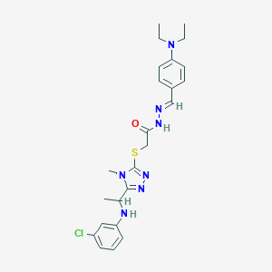 2-({5-[1-(3-chloroanilino)ethyl]-4-methyl-4H-1,2,4-triazol-3-yl}sulfanyl)-N'-[4-(diethylamino)benzylidene]acetohydrazide
