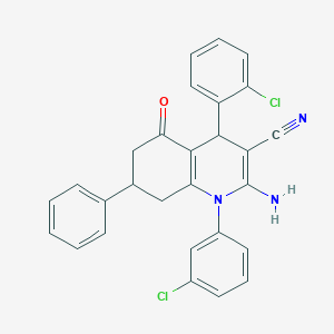 2-Amino-4-(2-chlorophenyl)-1-(3-chlorophenyl)-5-oxo-7-phenyl-1,4,5,6,7,8-hexahydroquinoline-3-carbonitrile