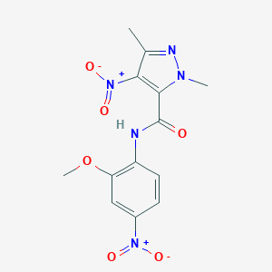 molecular formula C13H13N5O6 B445813 N-(2-methoxy-4-nitrophenyl)-1,3-dimethyl-4-nitro-1H-pyrazole-5-carboxamide 