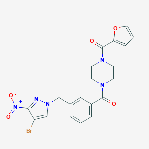 molecular formula C20H18BrN5O5 B445836 1-[3-({4-bromo-3-nitro-1H-pyrazol-1-yl}methyl)benzoyl]-4-(2-furoyl)piperazine 