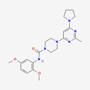 molecular formula C22H30N6O3 B4458364 N-(2,5-Dimethoxyphenyl)-4-[2-methyl-6-(pyrrolidin-1-YL)pyrimidin-4-YL]piperazine-1-carboxamide 