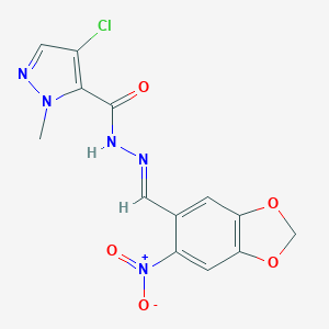 molecular formula C13H10ClN5O5 B445839 4-chloro-N'-({6-nitro-1,3-benzodioxol-5-yl}methylene)-1-methyl-1H-pyrazole-5-carbohydrazide 