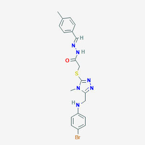 molecular formula C20H21BrN6OS B445844 2-({5-[(4-bromoanilino)methyl]-4-methyl-4H-1,2,4-triazol-3-yl}sulfanyl)-N'-(4-methylbenzylidene)acetohydrazide 