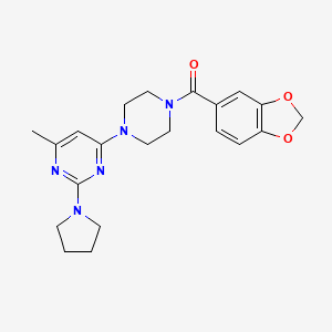 molecular formula C21H25N5O3 B4458440 4-[4-(2H-1,3-BENZODIOXOLE-5-CARBONYL)PIPERAZIN-1-YL]-6-METHYL-2-(PYRROLIDIN-1-YL)PYRIMIDINE 