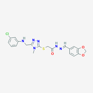 molecular formula C20H19ClN6O3S B445889 N'~1~-[(E)-1-(1,3-BENZODIOXOL-5-YL)METHYLIDENE]-2-({5-[(3-CHLOROANILINO)METHYL]-4-METHYL-4H-1,2,4-TRIAZOL-3-YL}SULFANYL)ACETOHYDRAZIDE 