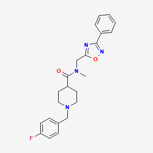 molecular formula C23H25FN4O2 B4458987 1-[(4-fluorophenyl)methyl]-N-methyl-N-[(3-phenyl-1,2,4-oxadiazol-5-yl)methyl]piperidine-4-carboxamide 
