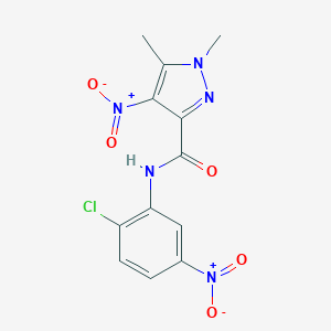 molecular formula C12H10ClN5O5 B445903 N-{2-chloro-5-nitrophenyl}-4-nitro-1,5-dimethyl-1H-pyrazole-3-carboxamide 