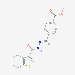 molecular formula C18H18N2O3S B445912 METHYL 4-{[(E)-2-(4,5,6,7-TETRAHYDRO-1-BENZOTHIOPHEN-3-YLCARBONYL)HYDRAZONO]METHYL}BENZOATE 