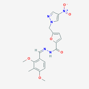molecular formula C19H19N5O6 B445919 N'-(2,4-dimethoxy-3-methylbenzylidene)-5-({4-nitro-1H-pyrazol-1-yl}methyl)-2-furohydrazide 