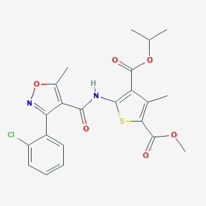 molecular formula C22H21ClN2O6S B445968 4-Isopropyl 2-methyl 5-({[3-(2-chlorophenyl)-5-methyl-4-isoxazolyl]carbonyl}amino)-3-methyl-2,4-thiophenedicarboxylate 