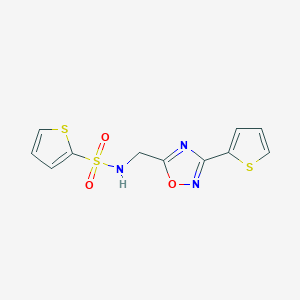 molecular formula C11H9N3O3S3 B4459742 N-{[3-(thiophen-2-yl)-1,2,4-oxadiazol-5-yl]methyl}thiophene-2-sulfonamide 