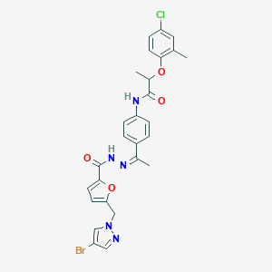 molecular formula C27H25BrClN5O4 B445980 N-[4-(N-{5-[(4-bromo-1H-pyrazol-1-yl)methyl]-2-furoyl}ethanehydrazonoyl)phenyl]-2-(4-chloro-2-methylphenoxy)propanamide 