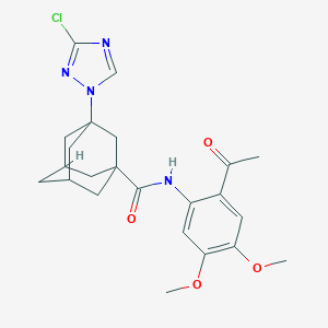 molecular formula C23H27ClN4O4 B445997 N~1~-(2-ACETYL-4,5-DIMETHOXYPHENYL)-3-(3-CHLORO-1H-1,2,4-TRIAZOL-1-YL)-1-ADAMANTANECARBOXAMIDE 