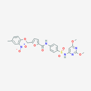 molecular formula C25H23N5O9S B446009 N-[4-[(2,6-dimethoxypyrimidin-4-yl)sulfamoyl]phenyl]-5-[(4-methyl-2-nitrophenoxy)methyl]furan-2-carboxamide 