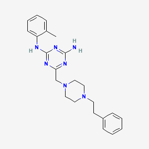 molecular formula C23H29N7 B4460510 N-{4-amino-6-[(4-phenethylpiperazino)methyl]-1,3,5-triazin-2-yl}-N-(2-methylphenyl)amine 