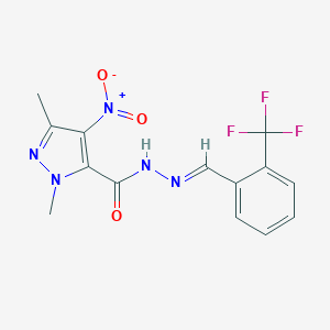 molecular formula C14H12F3N5O3 B446123 1,3-DIMETHYL-4-NITRO-N'~5~-{(E)-1-[2-(TRIFLUOROMETHYL)PHENYL]METHYLIDENE}-1H-PYRAZOLE-5-CARBOHYDRAZIDE 
