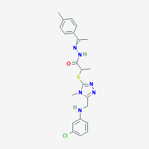 molecular formula C22H25ClN6OS B446143 2-({5-[(3-CHLOROANILINO)METHYL]-4-METHYL-4H-1,2,4-TRIAZOL-3-YL}SULFANYL)-N'~1~-[1-(4-METHYLPHENYL)ETHYLIDENE]PROPANOHYDRAZIDE 