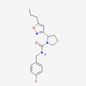 molecular formula C18H22FN3O2 B4461645 N-[(4-fluorophenyl)methyl]-2-(5-propyl-1,2-oxazol-3-yl)pyrrolidine-1-carboxamide 