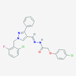 molecular formula C25H19Cl2FN4O2 B446206 N'~1~-{(E)-1-[1-(2-CHLORO-6-FLUOROBENZYL)-3-PHENYL-1H-PYRAZOL-4-YL]METHYLIDENE}-2-(4-CHLOROPHENOXY)ACETOHYDRAZIDE 